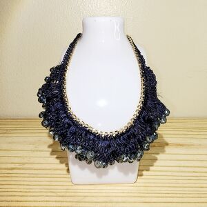 Vintage Crochet Blue Bead Necklace Boho Whimsy Fairy